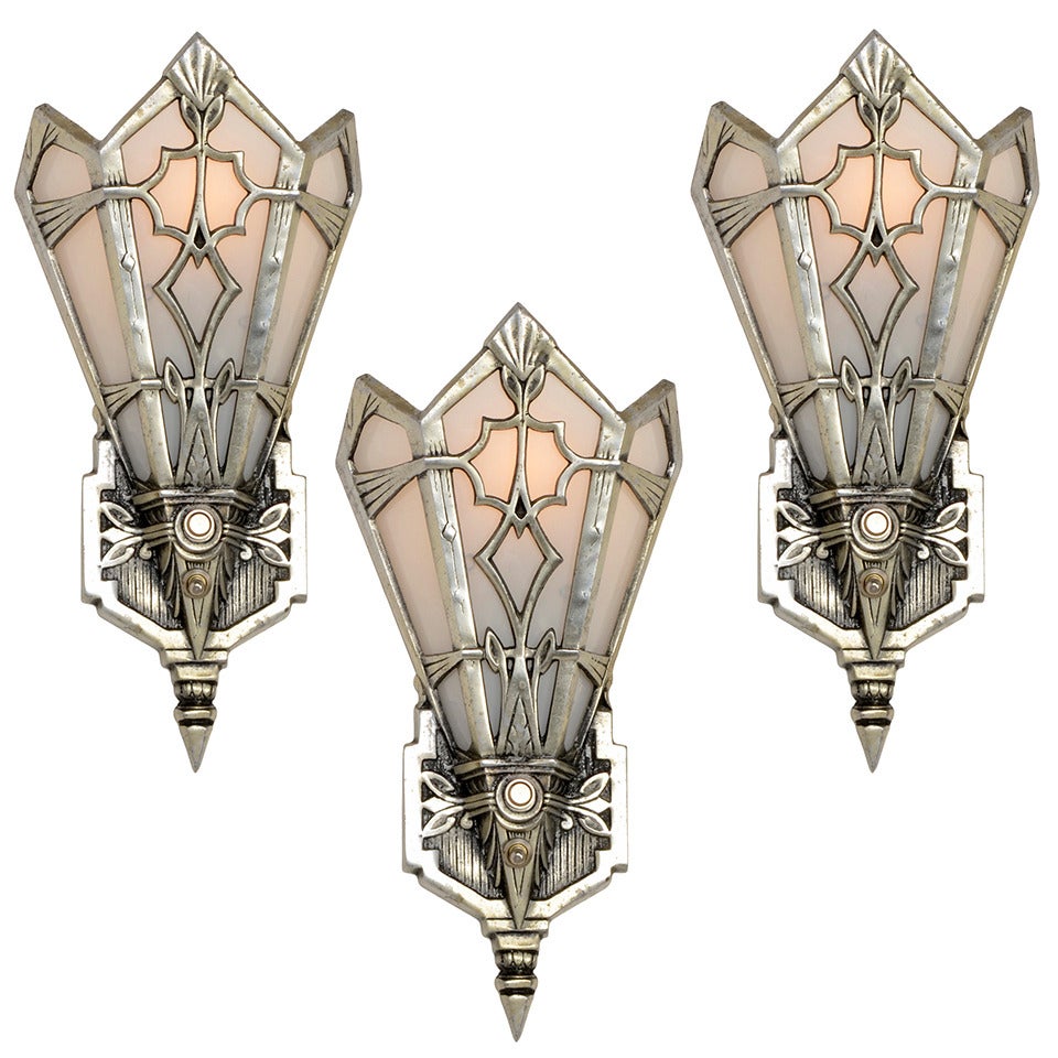 Set of 3 High-Style Aluminum Art Deco Sconces or Wall Pockets, USA