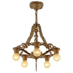 Ornate Polychrome Five-Light Drop Chandelier, circa 1925