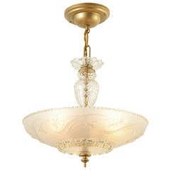 Large Glass Bodied Center-Post Bowl Chandelier, circa 1940