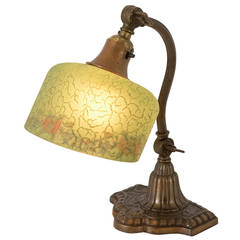 Antique Petite Ornate Table Lamp with Lovely Tinted Shade, circa 1925