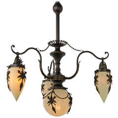 Rare Empire Four-Light Chandelier with Straw Opalescent Glass, circa 1898