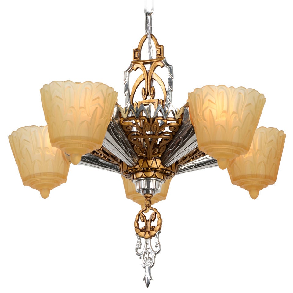 Art Deco Chrome and Gilt Chandelier, c1930