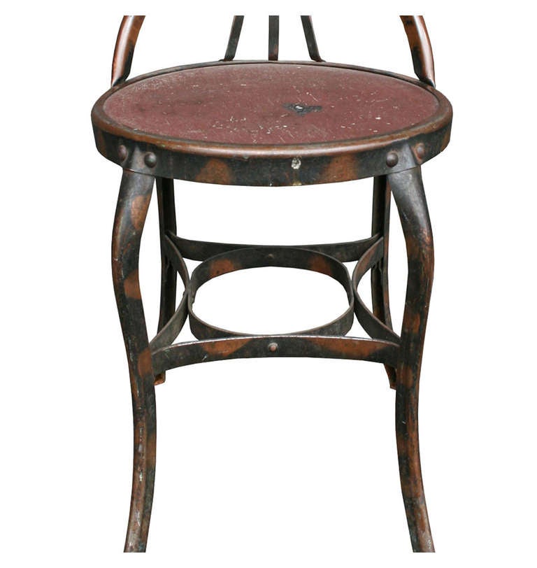 The Toledo chair, with iconic cabriole legs and hour-glass bent-metal frame, is one of the hallmark designs of the early industrial era. Produced in Toledo, Ohio, factory seating became the bread and butter of the Uhl Art Steel Company from the turn