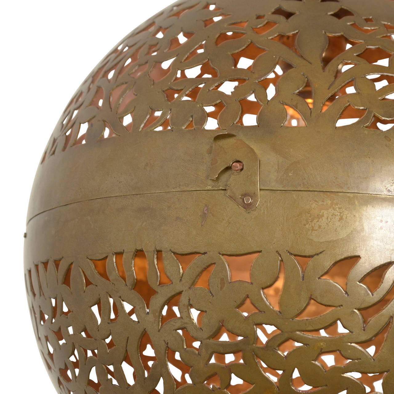 Pierced Brass Moroccan Globe Pendant, circa 1965 In Good Condition In Portland, OR