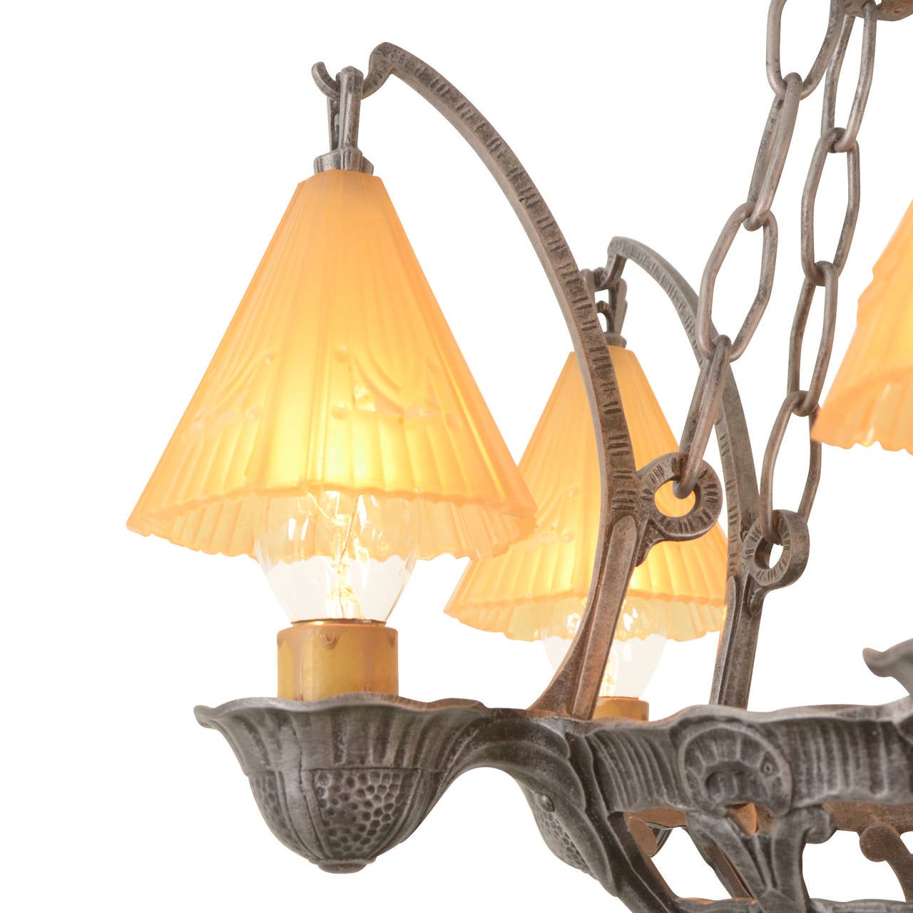 Romance Revival Semi-Flush Chandelier with Smoke Bells, circa 1934