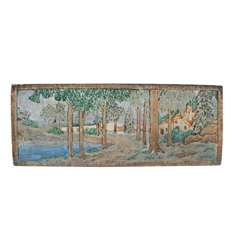 Claycraft Potteries was a short-lived but prolific Arts & Crafts company that operated out of Los Angeles from 1921 to 1939. Known for their minute detail and scenes of idyllic countryside, this complete set of fireplace tiles is exemplary of their