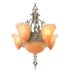 Vintage Six-Light Sears "Fleur-de-Lis" Chandelier by Lincoln, circa 1934