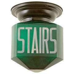 Used Flush Ring with Green Three-Sided "Stairs" Shade, circa 1935