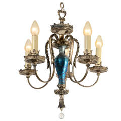 Abundant Silver Classical Revival Chandelier with Art Glass circa 1925