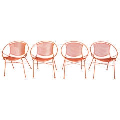 Vintage Set of Four Orange Salterini Hoop Chairs, circa 1955