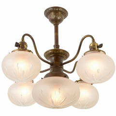Antique Classical Revival Chandelier with Cut Glass Shades, circa 1910