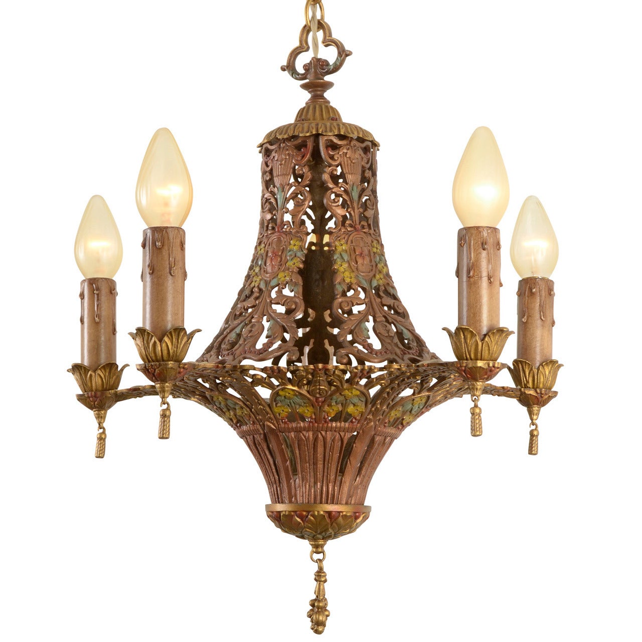 Over-The-Top Floral Chandelier with Original Polychrome, circa 1928