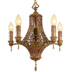 Antique Over-The-Top Floral Chandelier with Original Polychrome, circa 1928