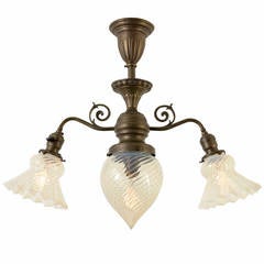 Impressive Late Victorian Fixture with Swirled Opalescent Shades, circa 1905