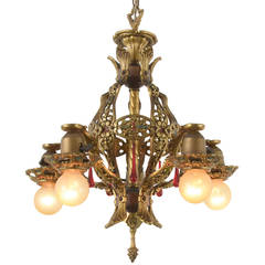 Richly Detailed Five-Light Revival Chandelier, circa1928