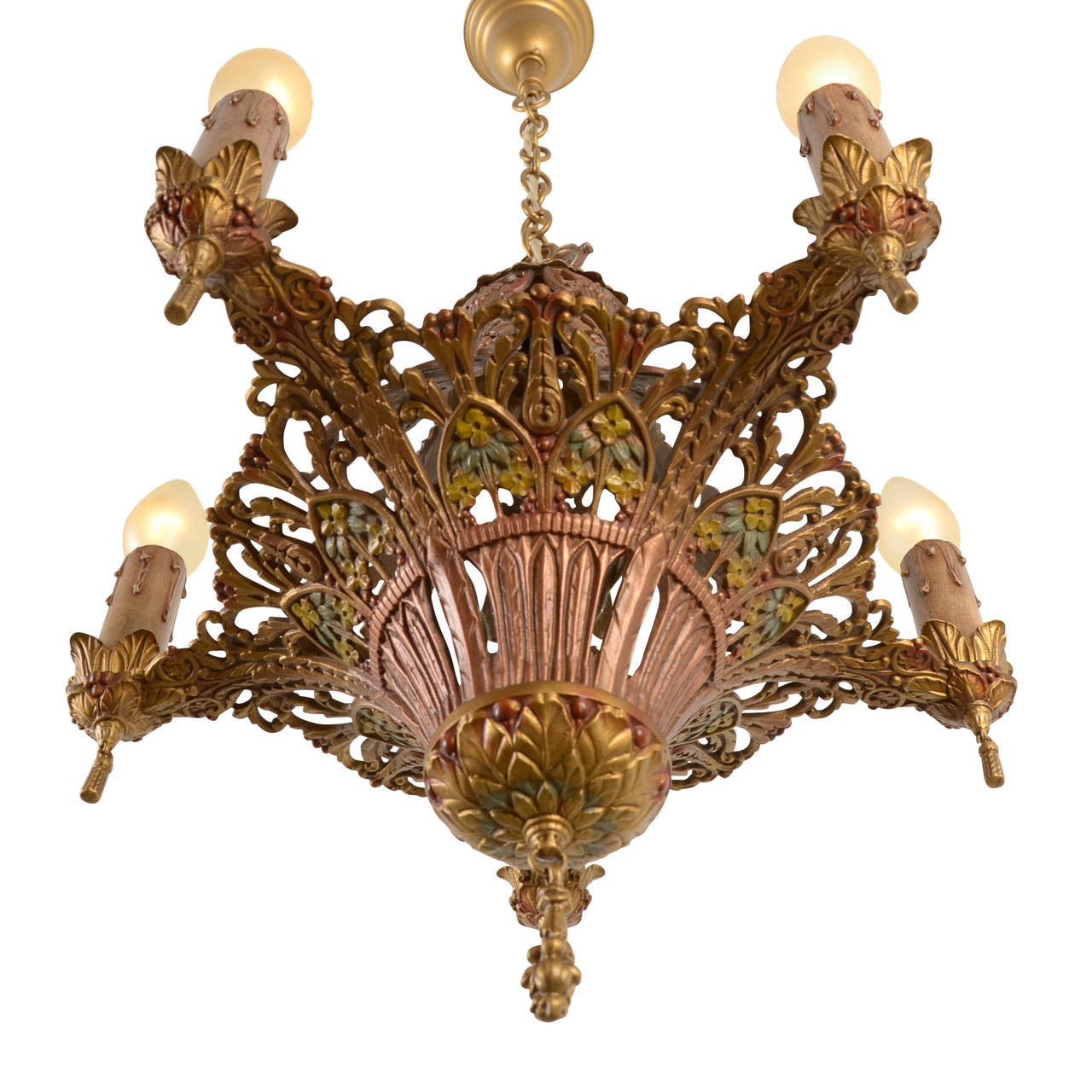 Revival Over-The-Top Floral Chandelier with Original Polychrome, circa 1928