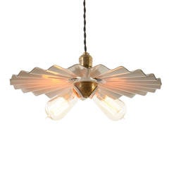 Used Two-Light Benjamin Cluster Pendant with Cobalt Crimped Reflector, circa 1930