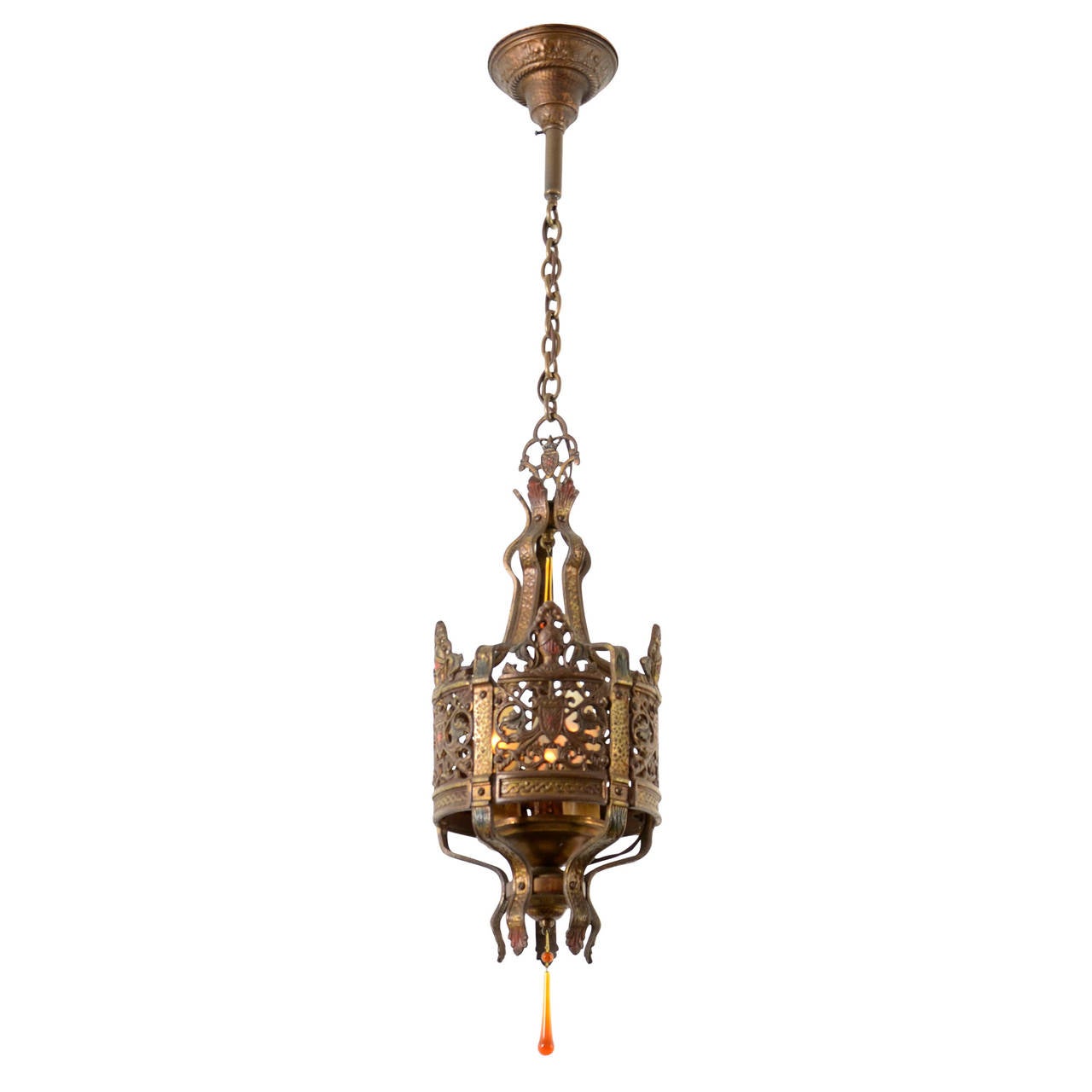 Ornate Heraldic Wrought Fixture with Knight Motif, circa 1925