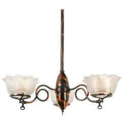 Antique Simple Gas Chandelier with a Twist (or 3), c1905