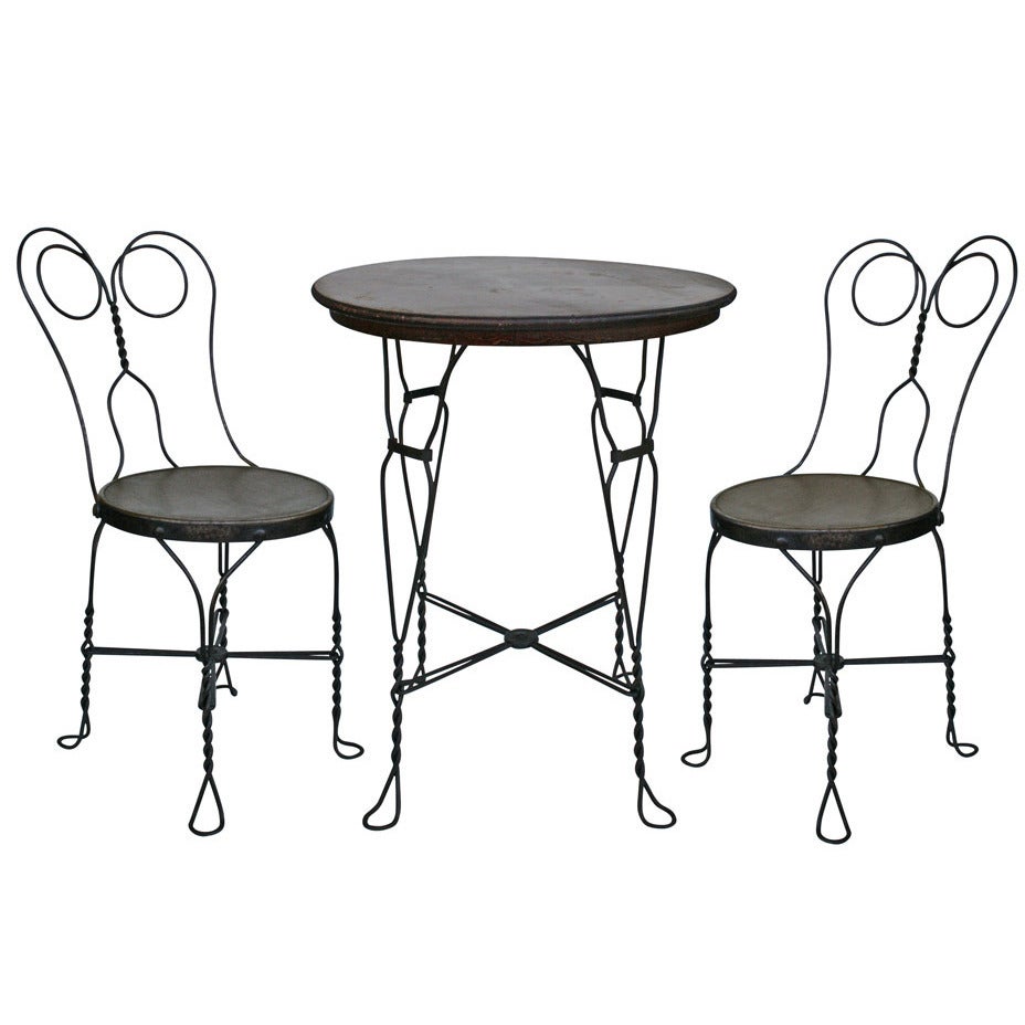Twisted Wire Ice Cream Parlor Set W/ Table and Two Chairs C1900