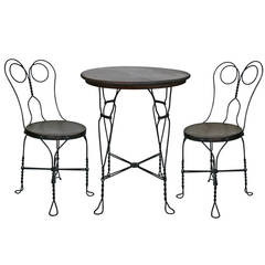 Twisted Wire Ice Cream Parlor Set W/ Table and Two Chairs C1900