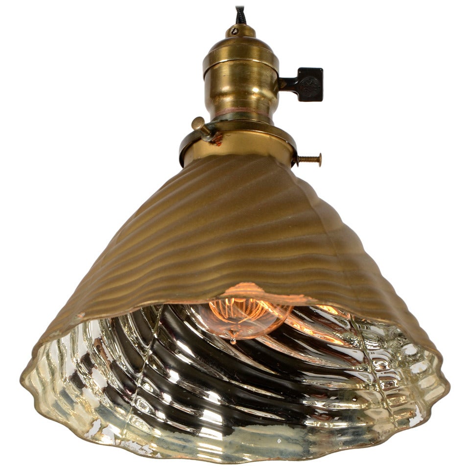 Ruffled Gold X-Ray Reflector Shade Pendant For Sale