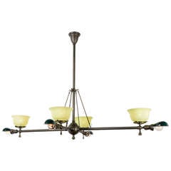 Rare Transitional Gas and Electric Billiard Chandelier