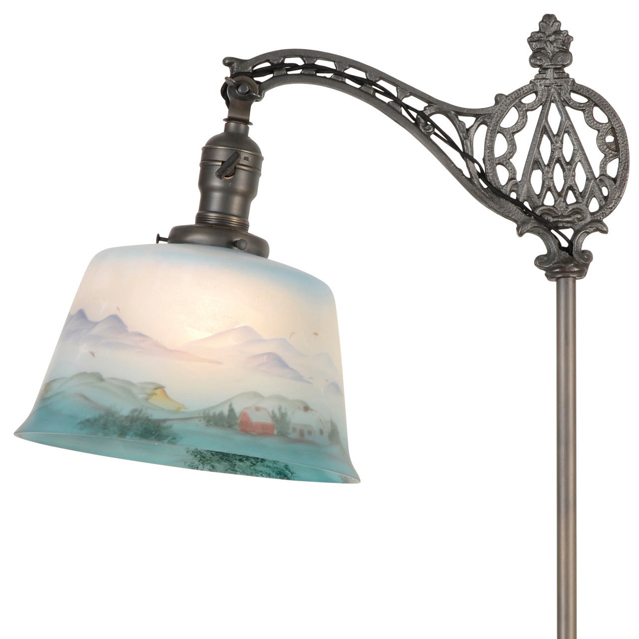 Ornate Bridge Floor Lamp with Reverse Painted Shade