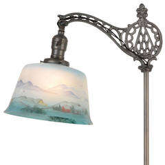 Antique Ornate Bridge Floor Lamp with Reverse Painted Shade