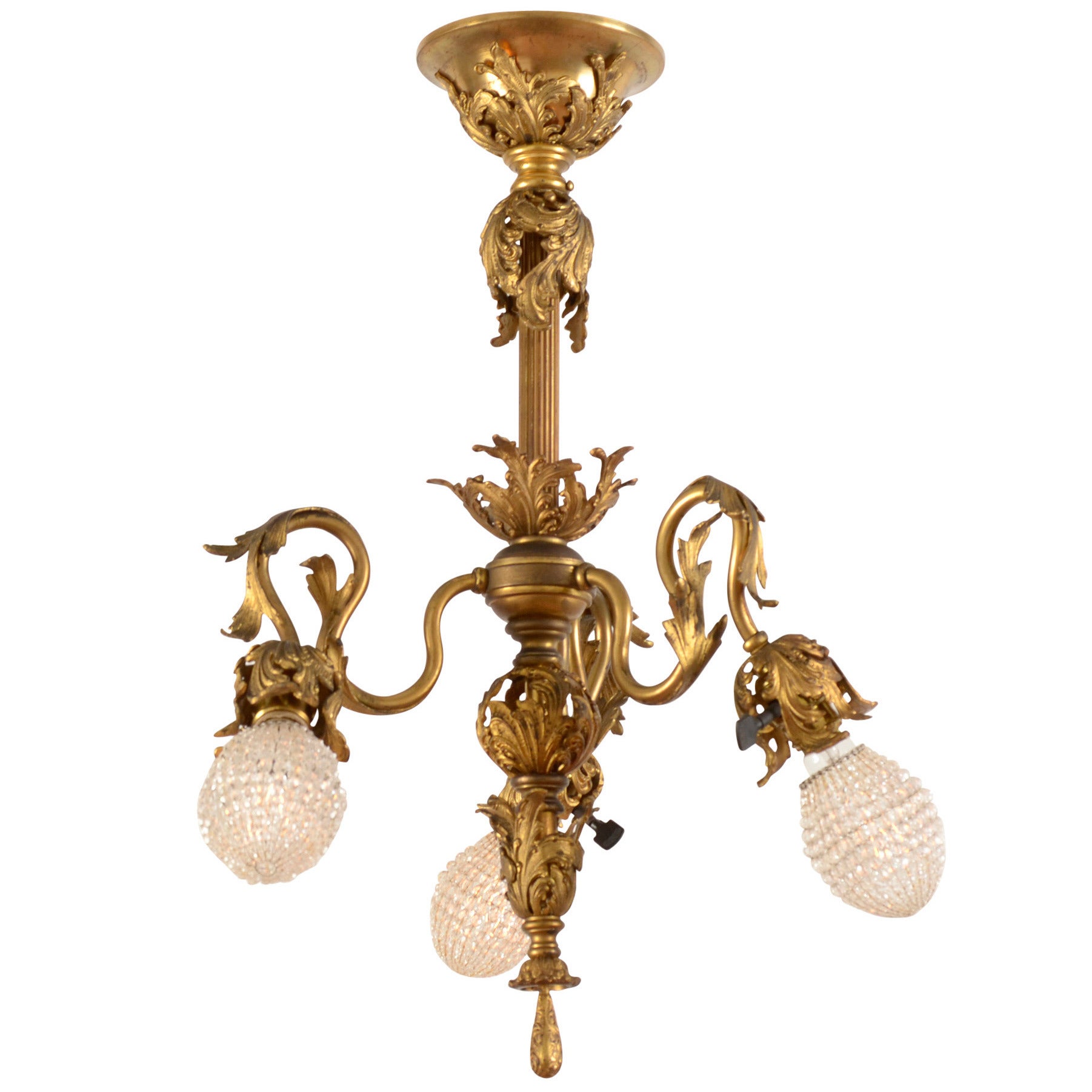 Gilt Rococo Three-Light Chandelier, circa 1895