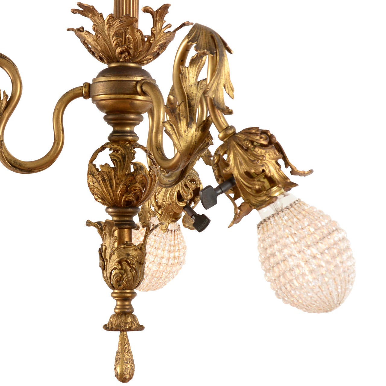 Gilt Rococo Three-Light Chandelier, circa 1895 In Good Condition In Portland, OR