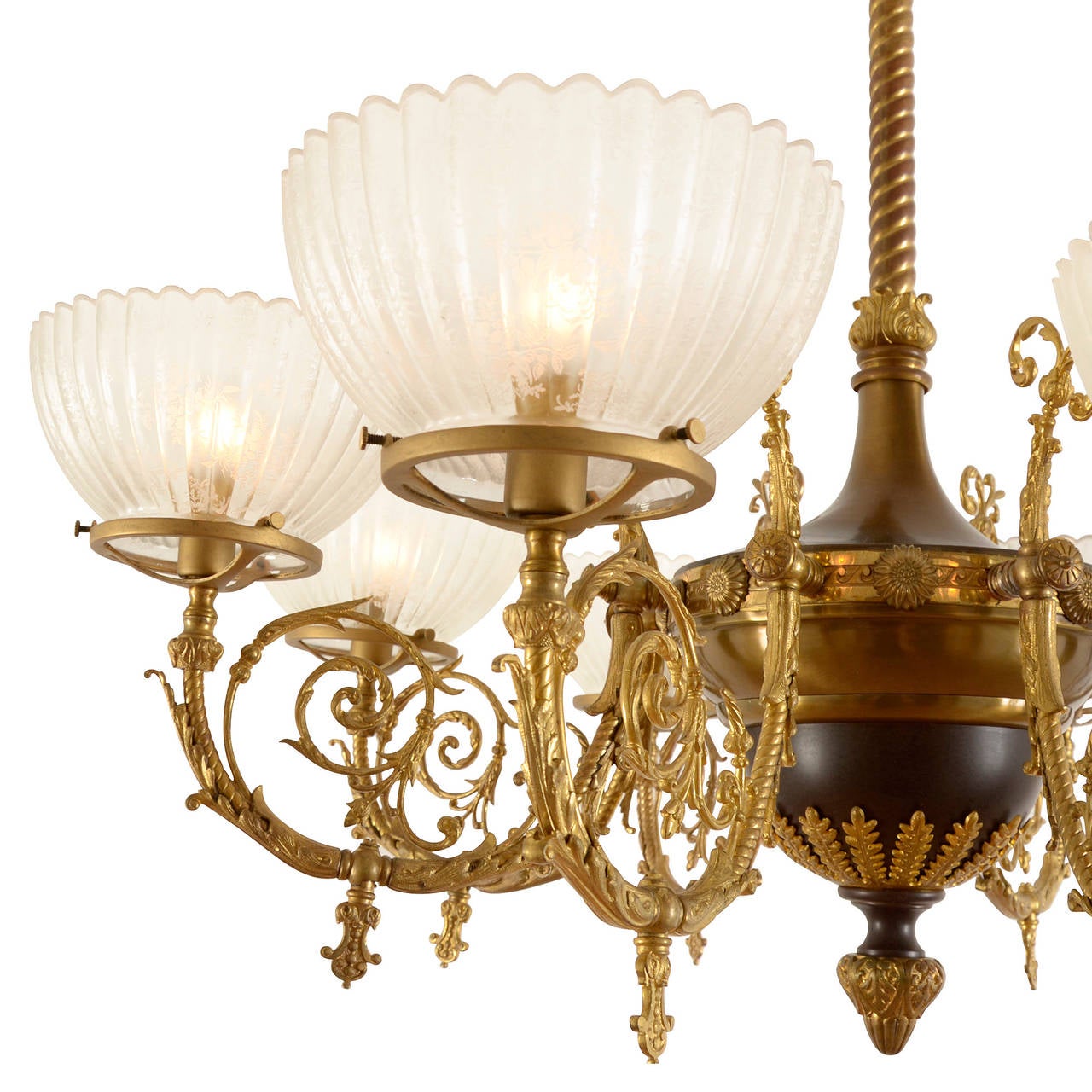 North American Eight-Light Beaux Arts Chandelier with Ornate Ormolu, circa 1895