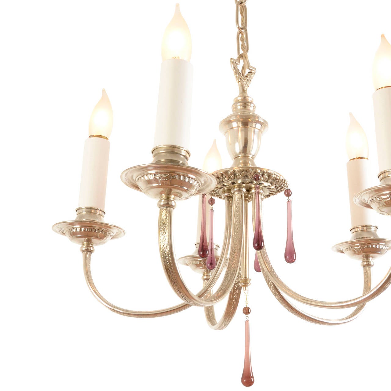 American Colonial Silver Plated Colonial Revival Chandelier, circa 1925