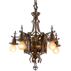 Antique Stunning Romance Revival Chandelier with Viking Ship Motif, circa 1925