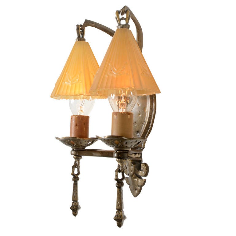 Romance Revival Two-Light Sconce with Smoke Bells, circa 1934