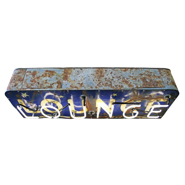 Industrial Perfectly Worn Neon Lounge Sign, circa 1940