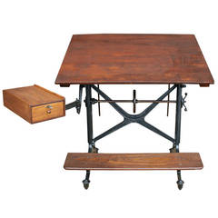 Antique Incredible Keuffel & Esser Drafting Table with Swing Arm, circa 1890