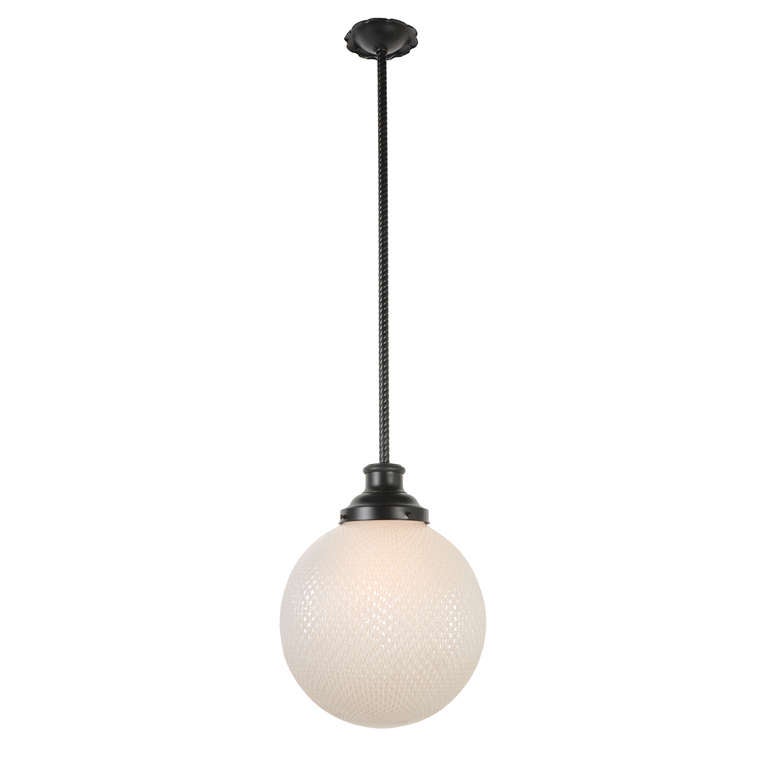 Pendant with Large Quilted Opalescent Globe Shades, circa 1930