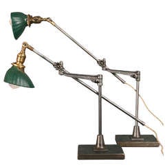 Pair of Adjustable O.C. White Lamps with X-Ray Reflector Shades, circa 1915