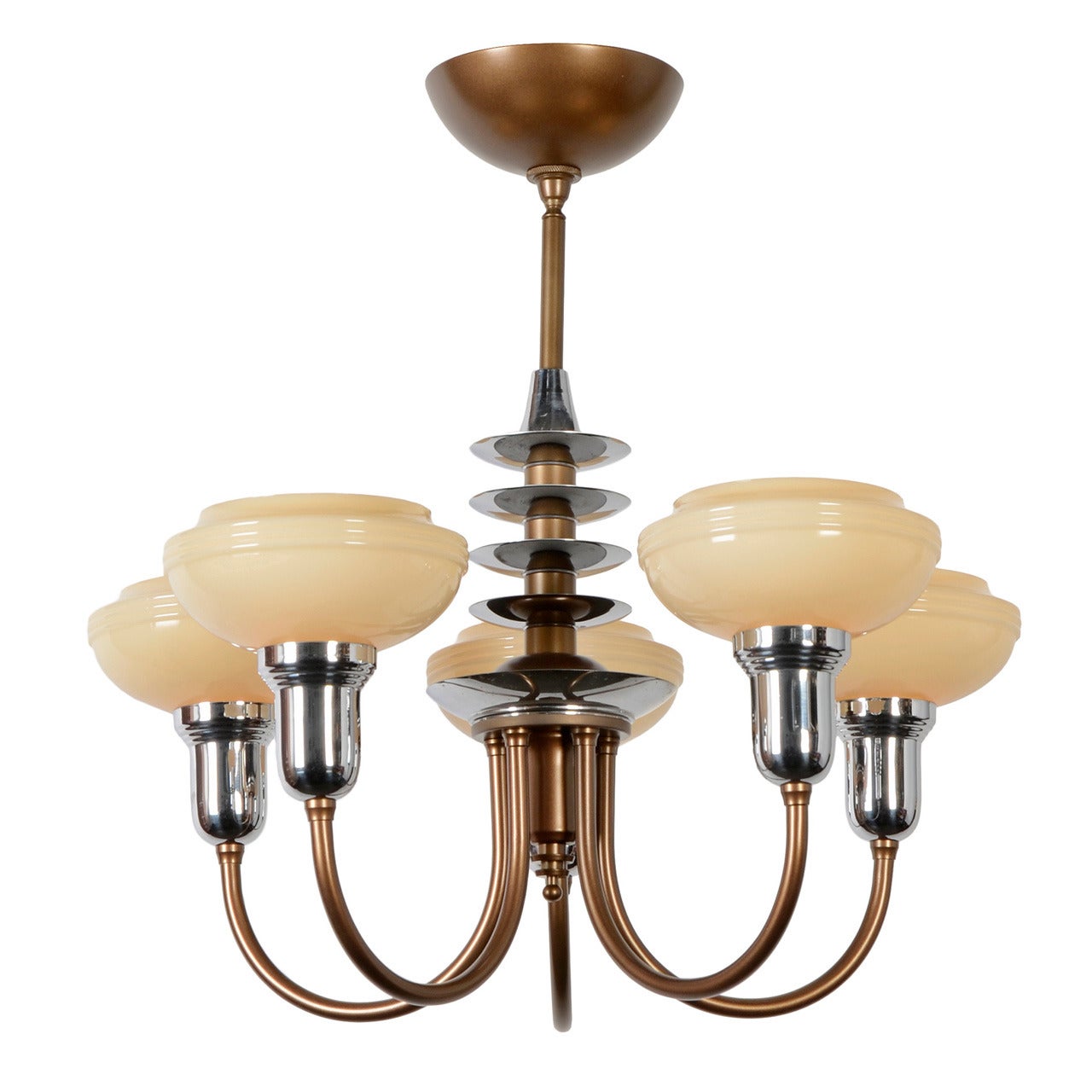 American Bronze-Tone and Chrome Art Moderne Chandelier, circa 1930