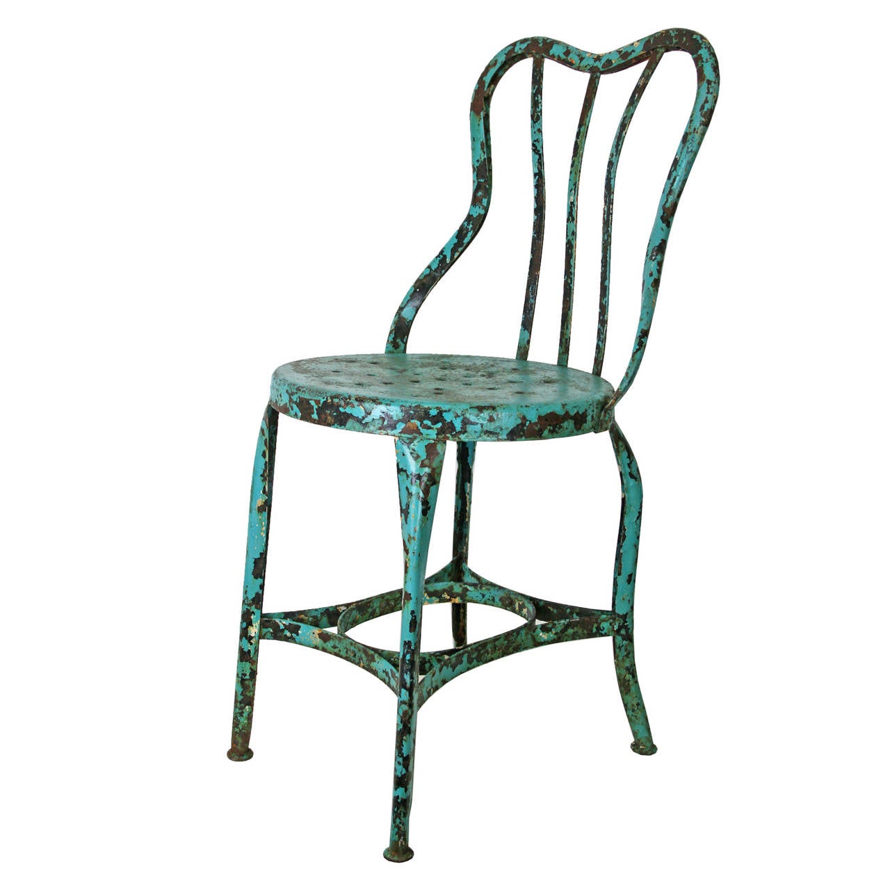 We are in love. This set of Toledo cafe chairs bring absolutely everything to the table: the historic importance of the Toledo-based Uhl Art Metal Furniture Company, an incredible bright turquoise blue finish, which is perfectly worn from a lifetime