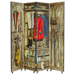 Vintage Folding Screen Designed By Piero Fornasetti, Italy. 1950's.