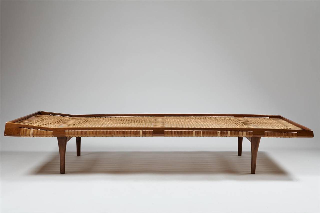 Scandinavian Modern Daybed in Walnut and Cane Attributed to Ib Kofoed Larsen, Denmark, 1950s