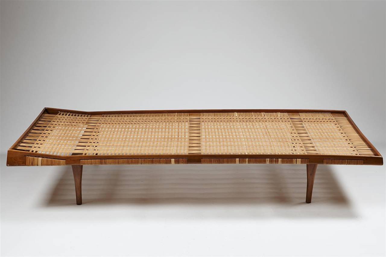 Danish Daybed in Walnut and Cane Attributed to Ib Kofoed Larsen, Denmark, 1950s