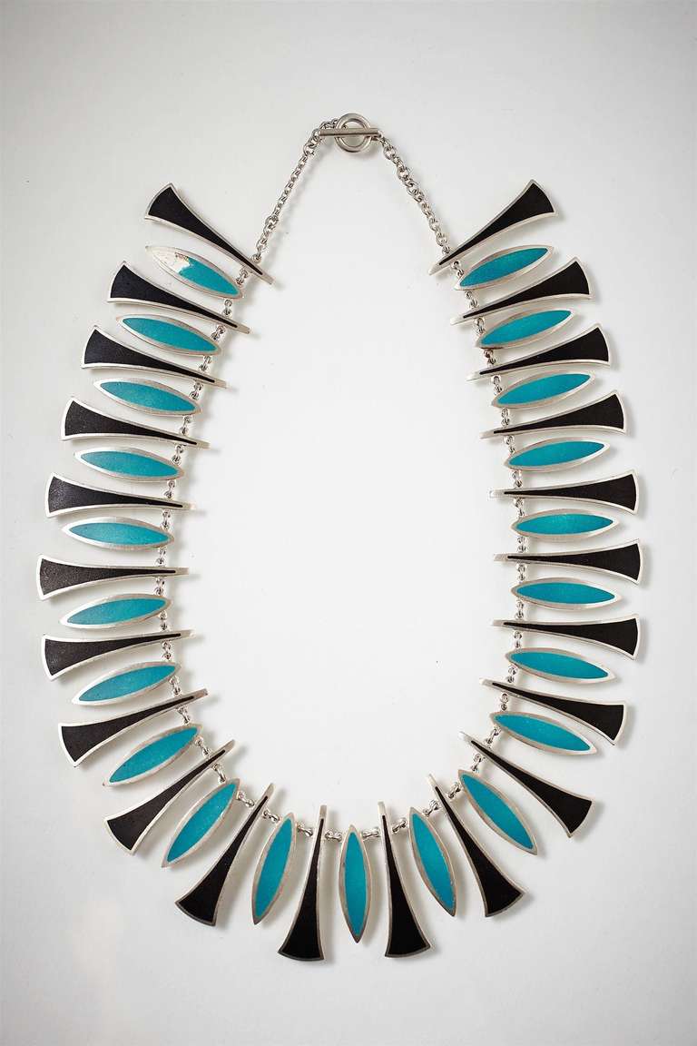 Necklace in sterling silver and enamel, designed by Poul Warmind, Denmark. 1950's.