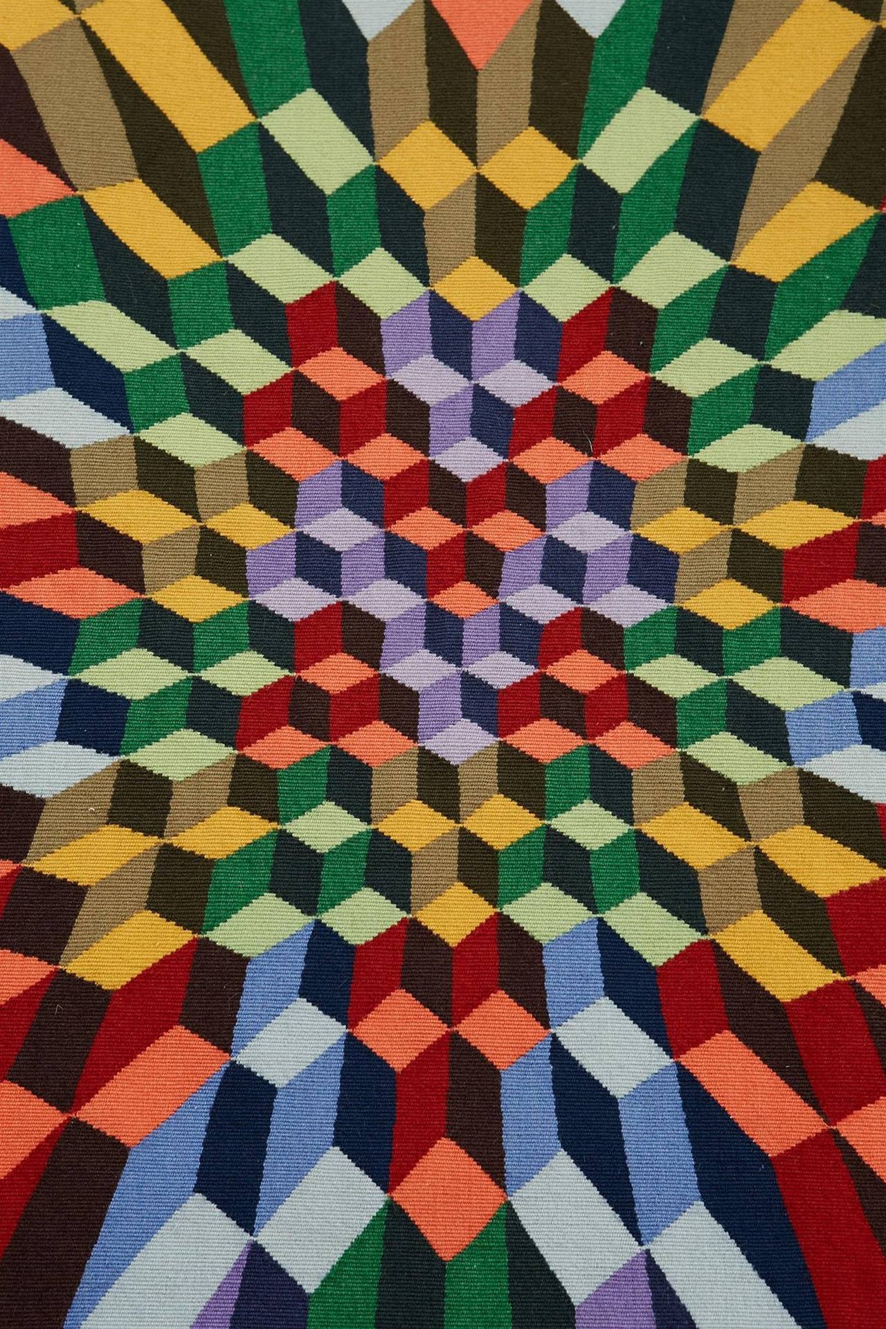 Tapestry designed by Victor Vasarely for Pinton Frères, Aubusson, France. 1980’s.
Handwoven, pure wool.
Number two from the edition of six.