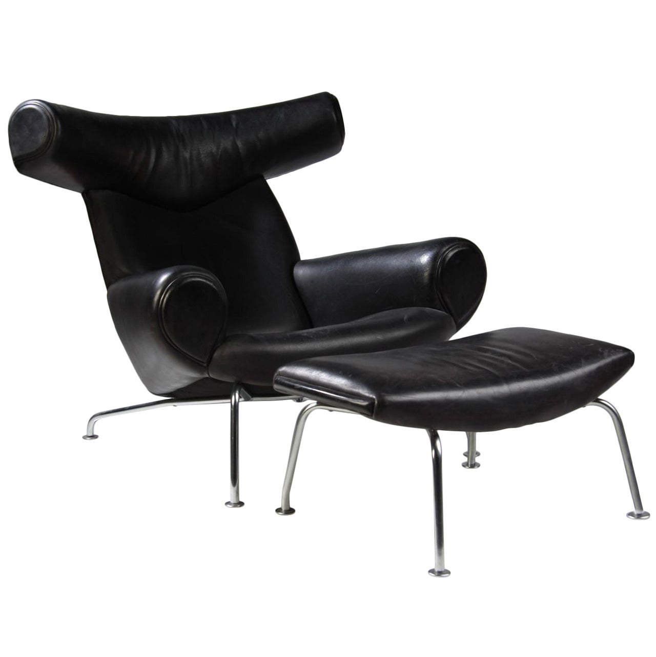 Armchair with Footstool Designed by Hans Wegner at 1stDibs