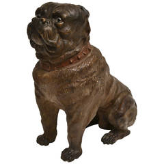 Antique Large Painted Terracotta Dog, Late 19th Century