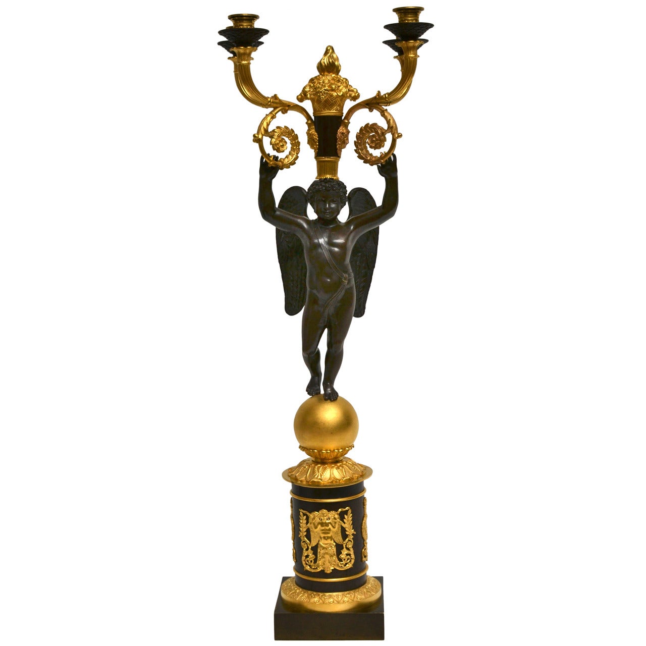 Large Gilt Bronze and Patinated Candelabrum Signed Chibout