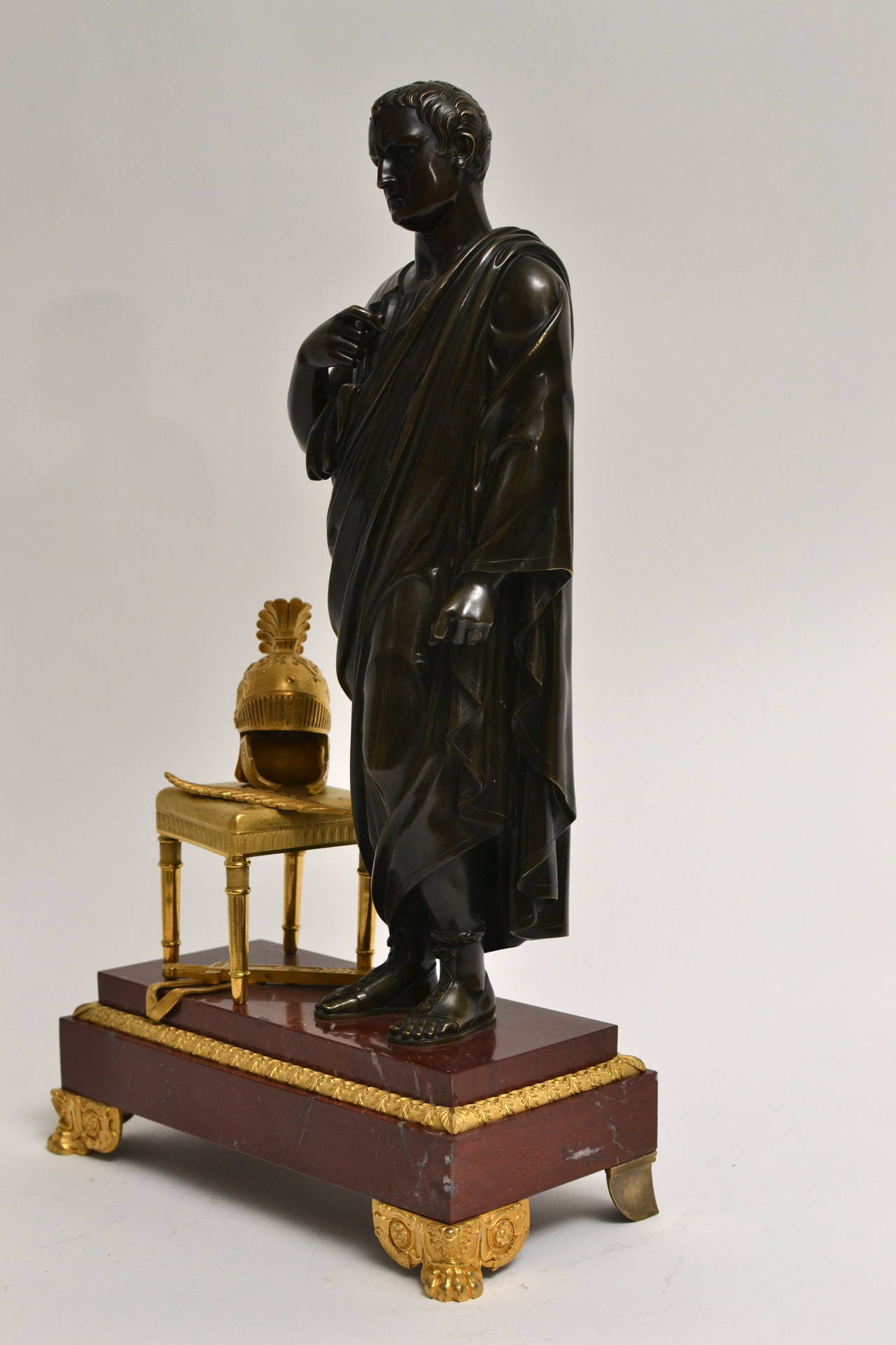 19th Century Empire Gilt Bronze and Patinated Sculpture of Caesar on Red Marble Base